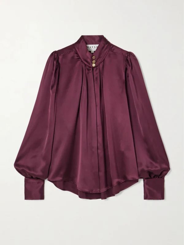 Maison Mayle Val D'isere Gathered Silk-charmeuse Blouse