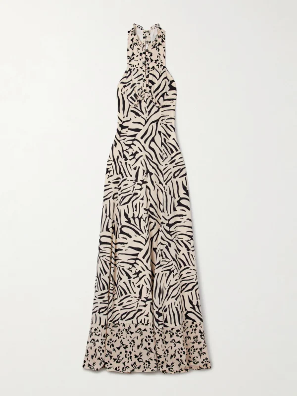 Maison Mayle Valentine Ruffled Printed Silk-crepe Halterneck Maxi Dress
