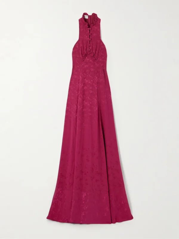 Maison Mayle Valentine Ruffled Silk-jacquard Halterneck Maxi Dress