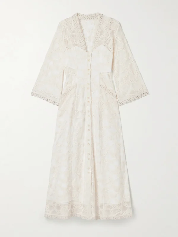 Maison Mayle Valesca Silk Jacquard-trimmed Cotton-blend Guipure Lace Midi Dress