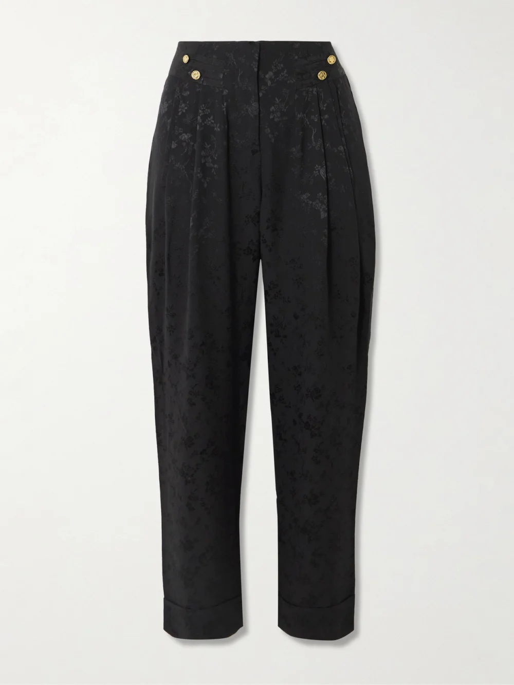 Maison Mayle Vali Embellished Pleated Silk-jacquard Tapered Pants in black