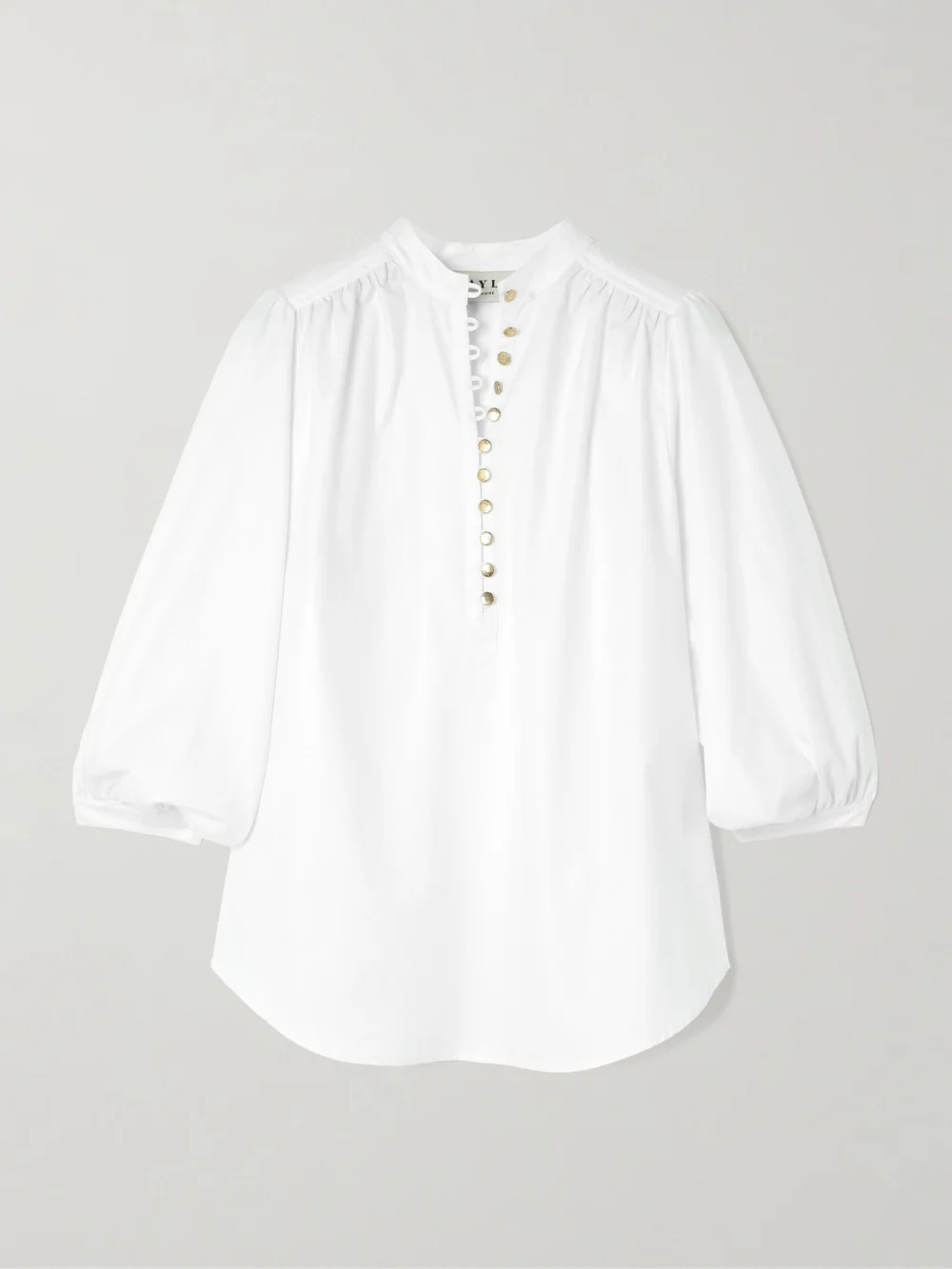 Maison Mayle Vivi Pleated Herringbone Cotton Blouse in ivory