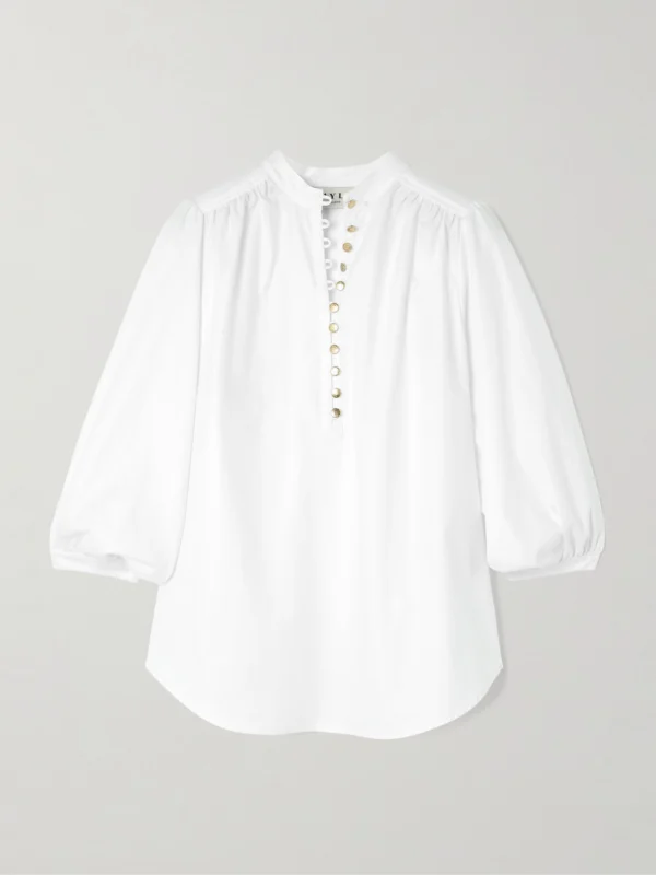 Maison Mayle Vivi Pleated Herringbone Cotton Blouse