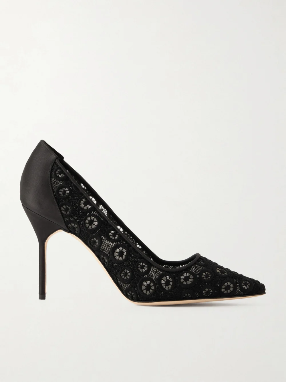 Manolo Blahnik Bb 90 Satin-trimmed Lace Pumps in black