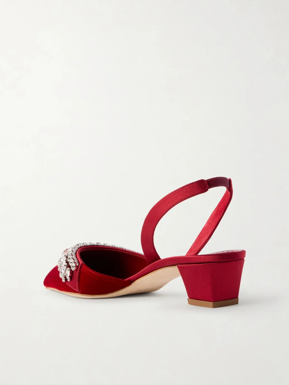 Back view of the Manolo Blahnik Bequila 30 Embellished Velvet Slingback Pumps