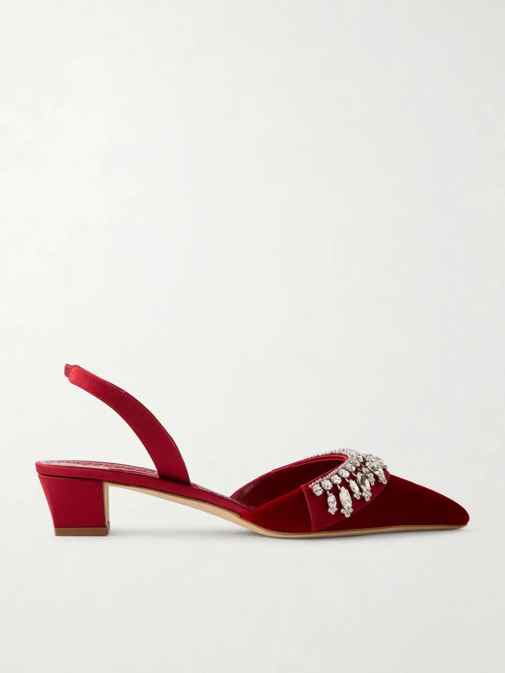 Manolo Blahnik Bequila 30 Embellished Velvet Slingback Pumps in red