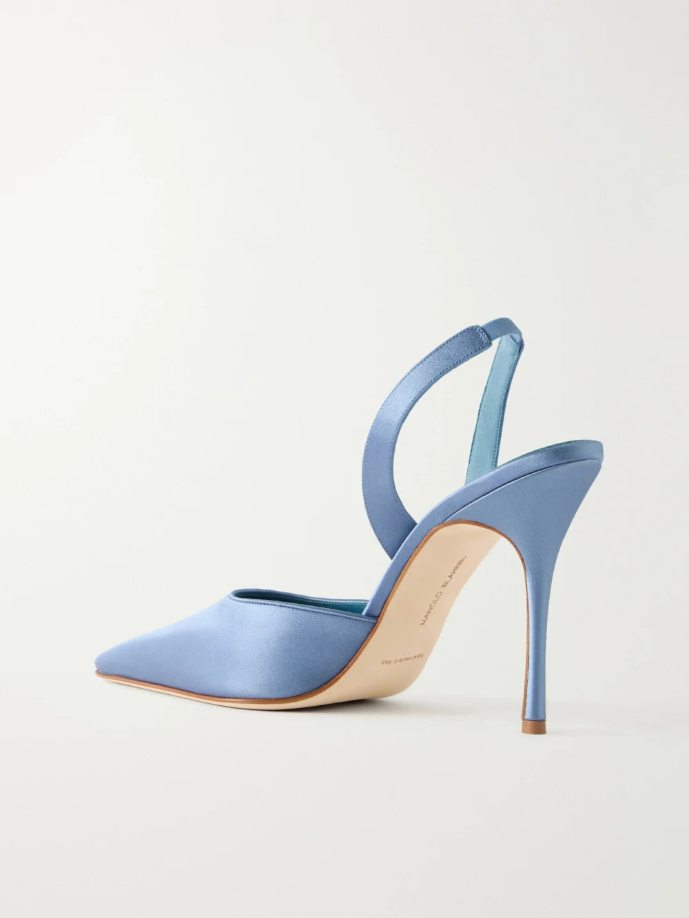 Back view of the Manolo Blahnik Borelapla 105 Satin Slingback Pumps