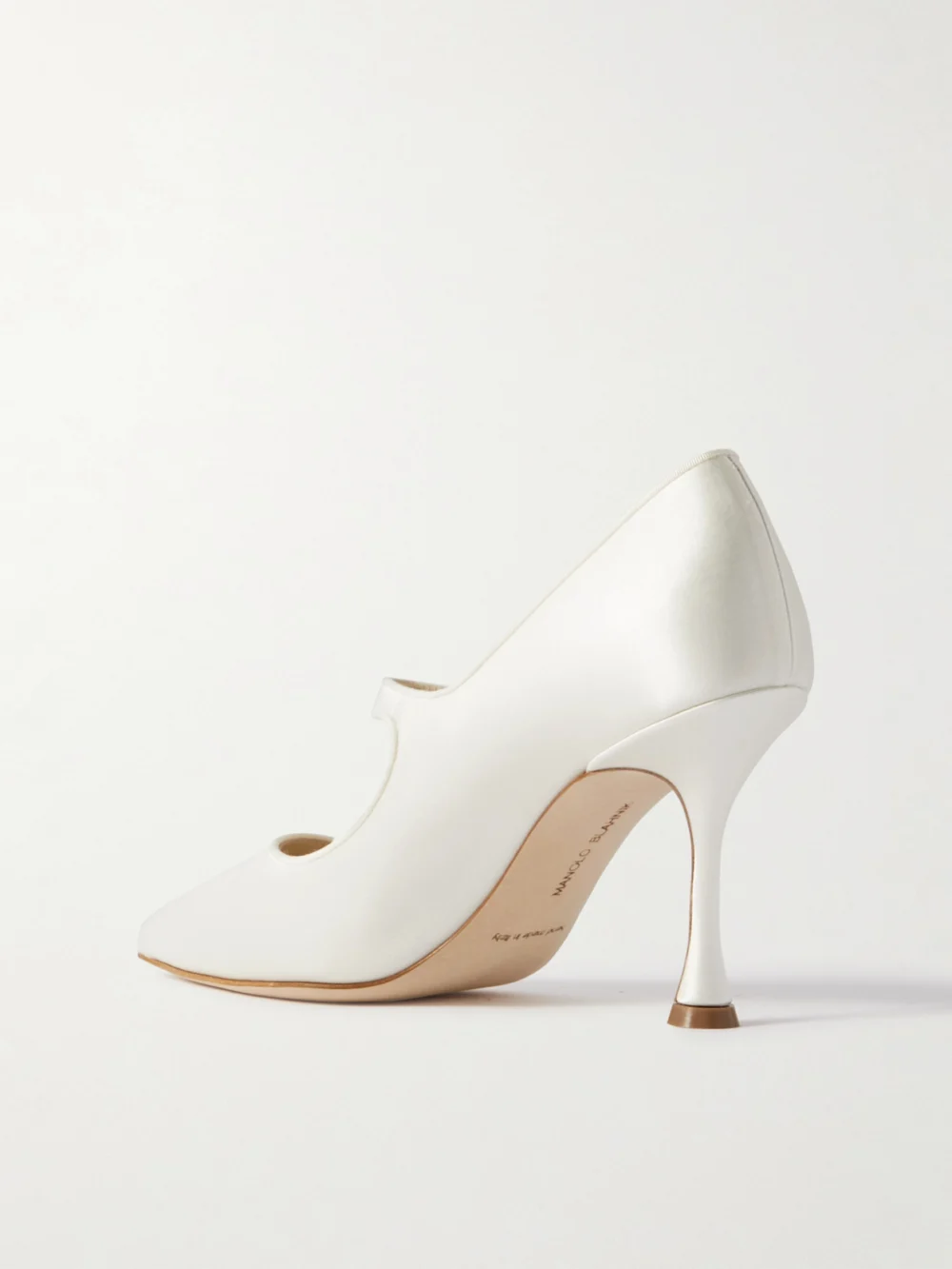 Back view of the Manolo Blahnik Campari Bridal 90 Grosgrain-trimmed Satin Mary Jane Pumps