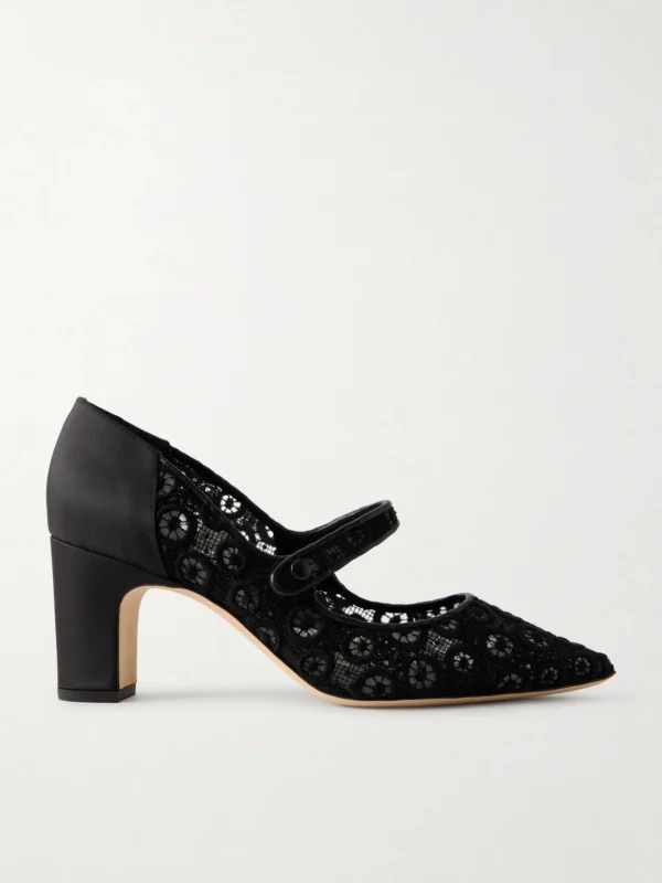 Manolo Blahnik Campariba 70 Satin-trimmed Lace Mary Jane Pumps