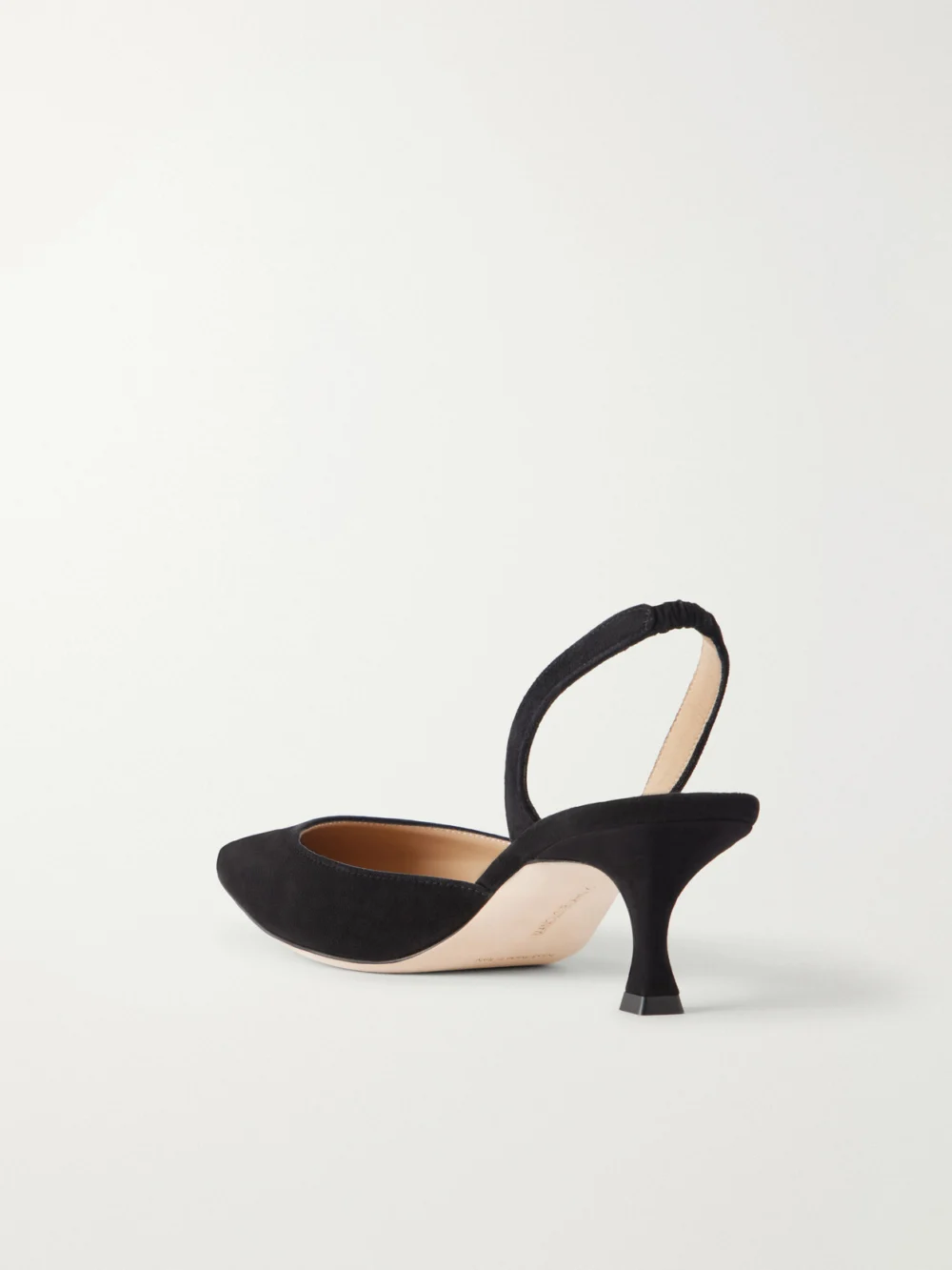 Back view of the Manolo Blahnik Carolyne 50 Suede Slingback Pumps