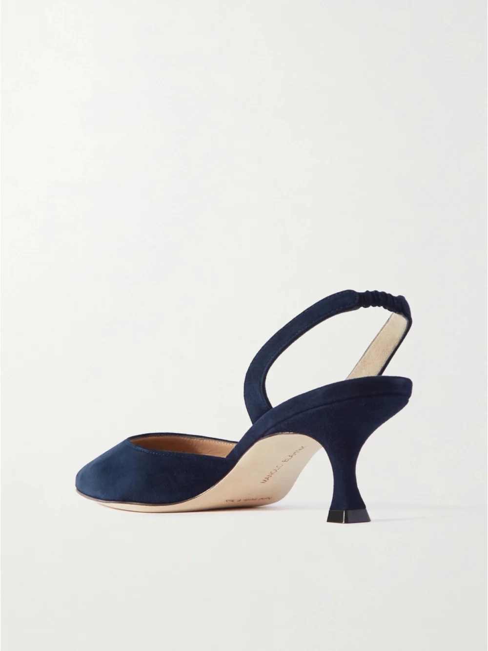 Back view of the Manolo Blahnik Carolyne 50 Suede Slingback Pumps