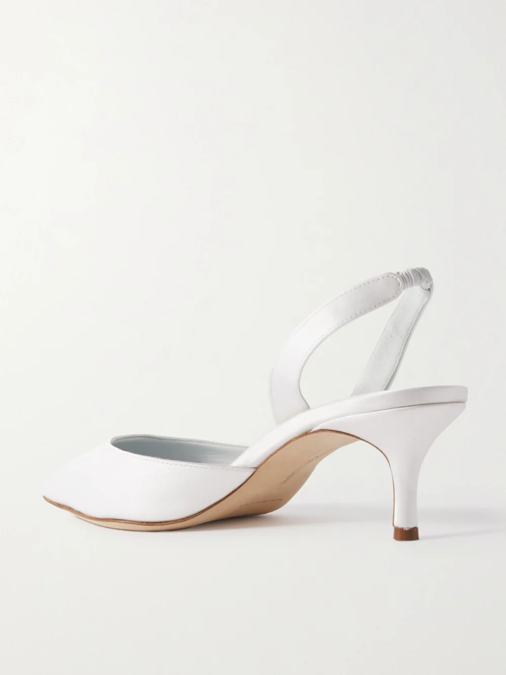 Back view of the Manolo Blahnik Carolyne Bridal 50 Satin Slingback Pumps