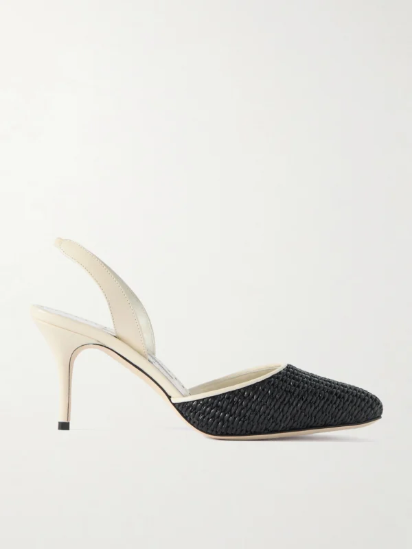 Manolo Blahnik Casam 70 Leather and Raffia Slingback Pumps
