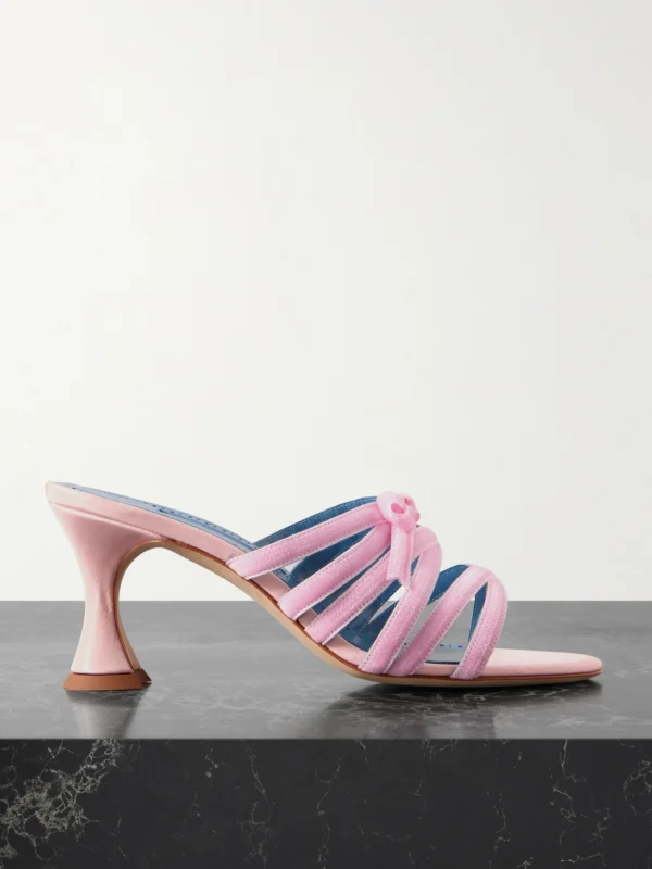 Manolo Blahnik Clementel 70 Velvet-trimmed Satin Mules