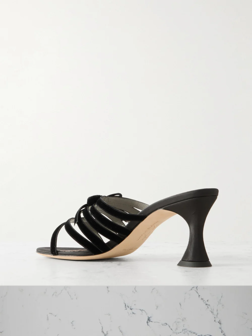 Back view of the Manolo Blahnik Clementel 70 Velvet-trimmed Satin Mules