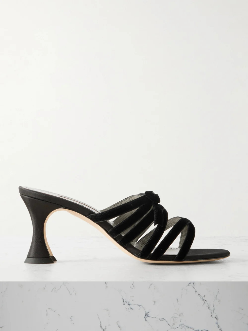 Manolo Blahnik Clementel 70 Velvet-trimmed Satin Mules in black