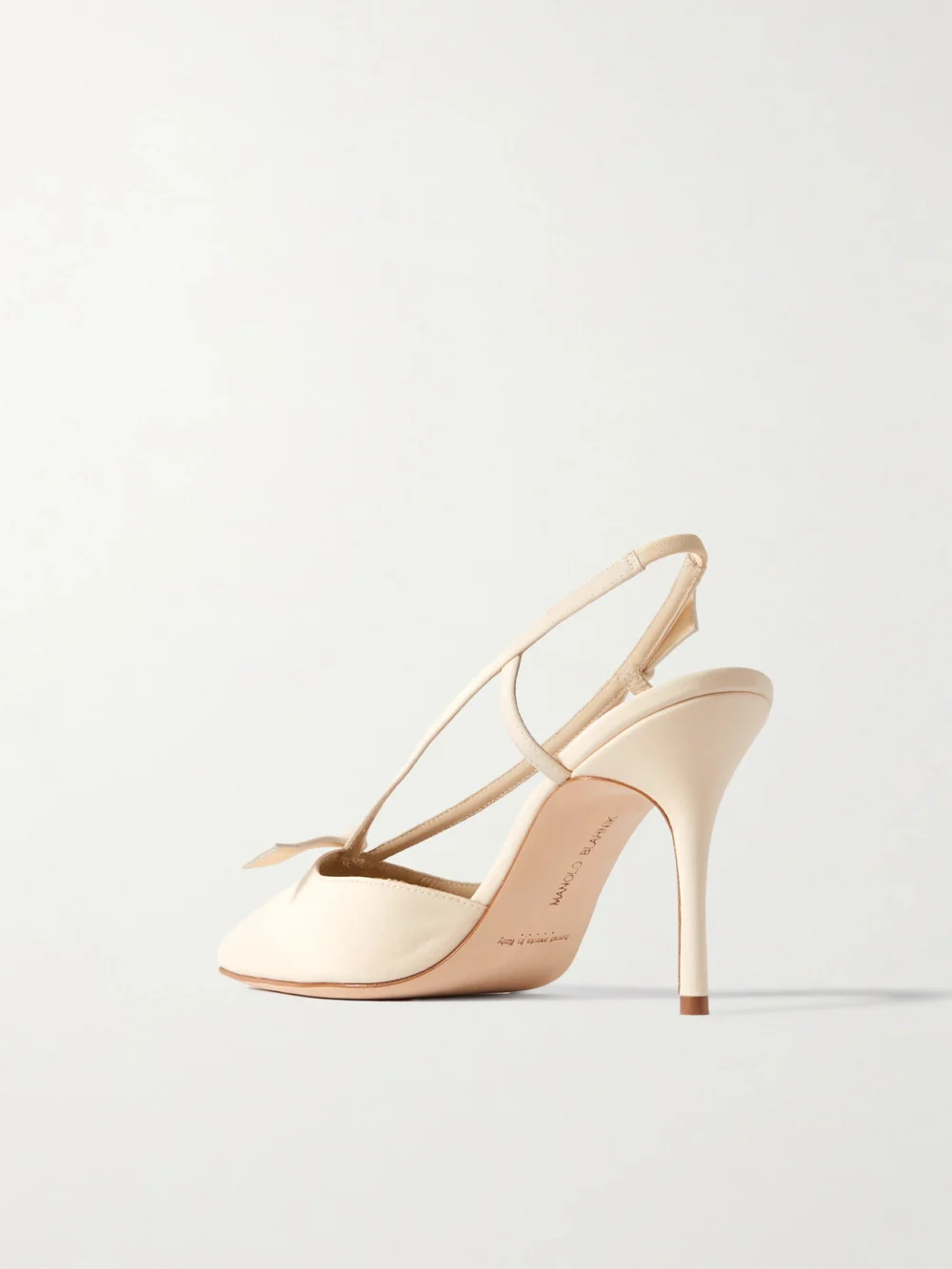 Back view of the Manolo Blahnik Corintia 90 Bow-embellished Silk Crepe De Chine Slingback Pumps