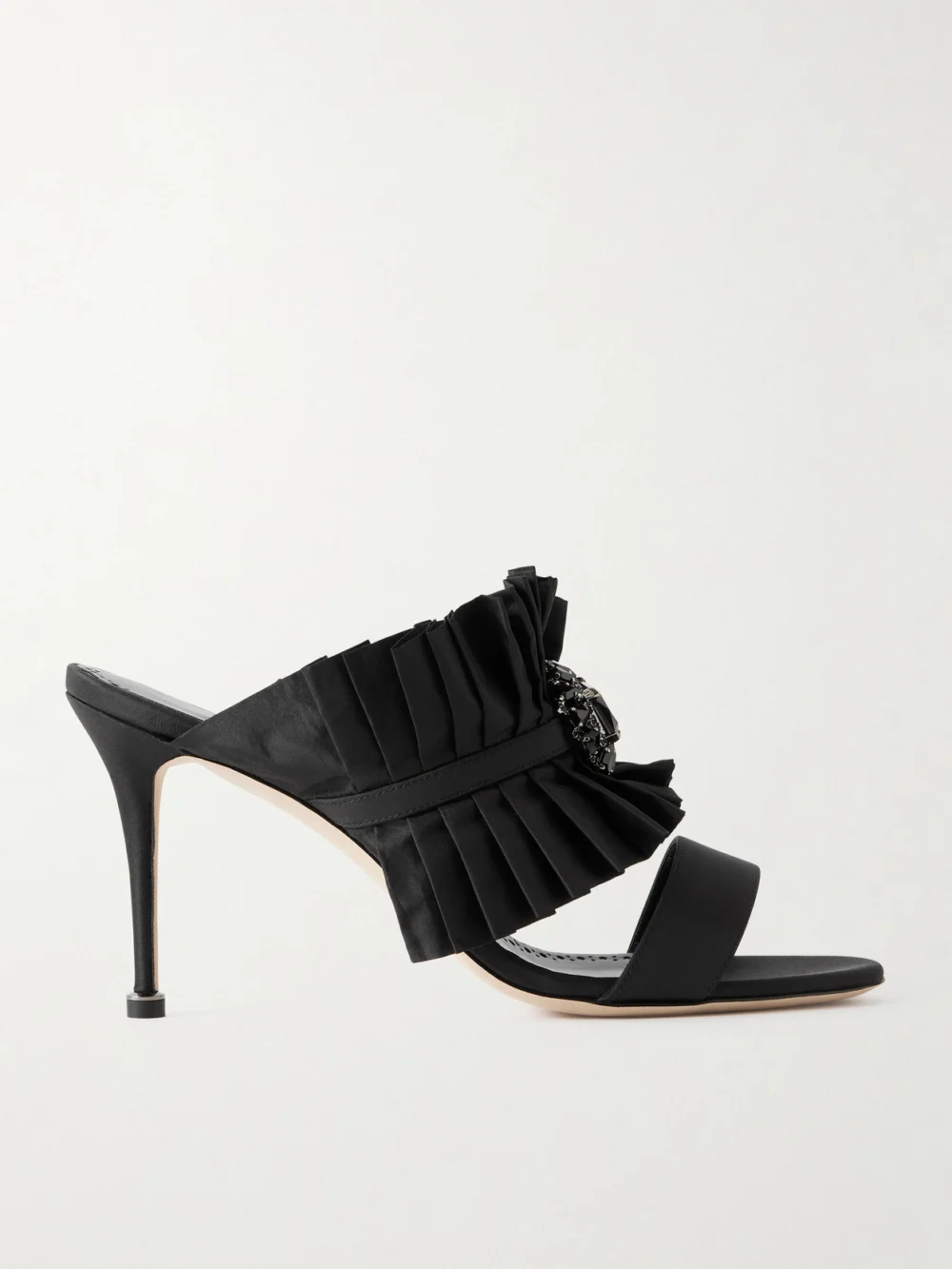 Manolo Blahnik Danteuil 90 Embellished Pleated Silk Mules in black