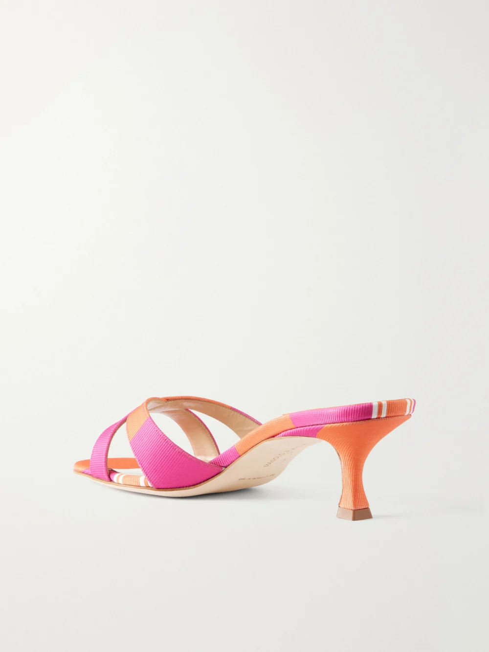 Back view of the Manolo Blahnik + Emilia Wickstead Callamu 50 Striped Grosgrain Mules