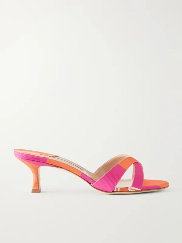 Manolo Blahnik + Emilia Wickstead Callamu 50 Striped Grosgrain Mules