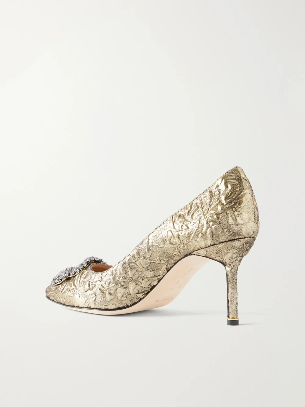 Back view of the Manolo Blahnik + Emilia Wickstead Hangisi 70 Crystal-embellished Metallic Jacquard Pumps