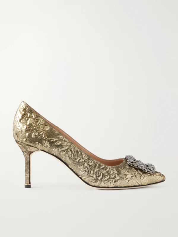 Manolo Blahnik + Emilia Wickstead Hangisi 70 Crystal-embellished Metallic Jacquard Pumps