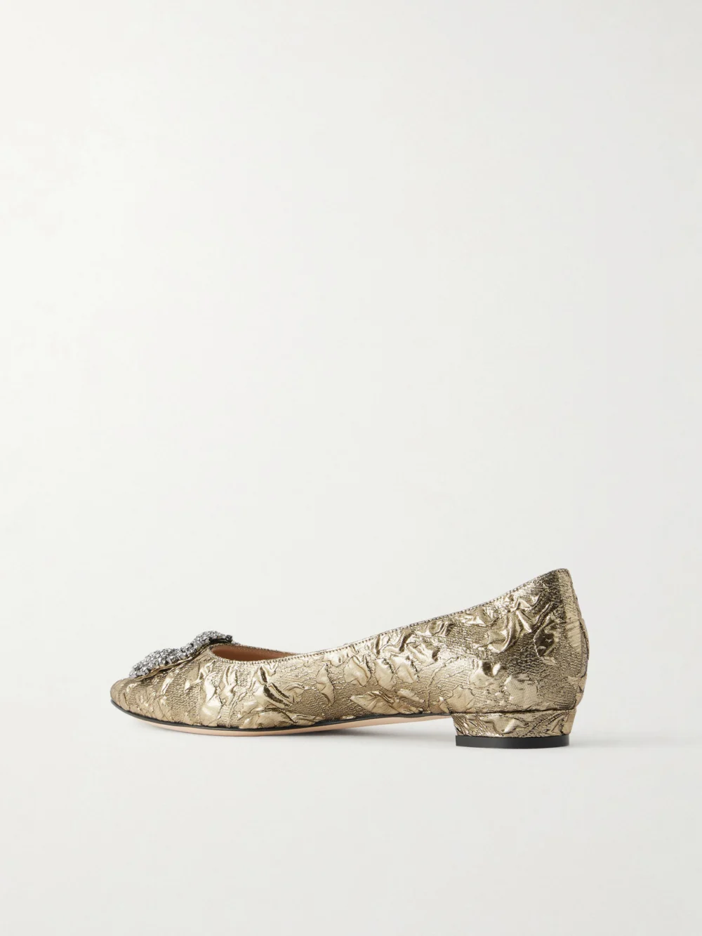 Back view of the Manolo Blahnik + Emilia Wickstead Hangisi Crystal-embellished Metallic Jacquard Ballet Flats