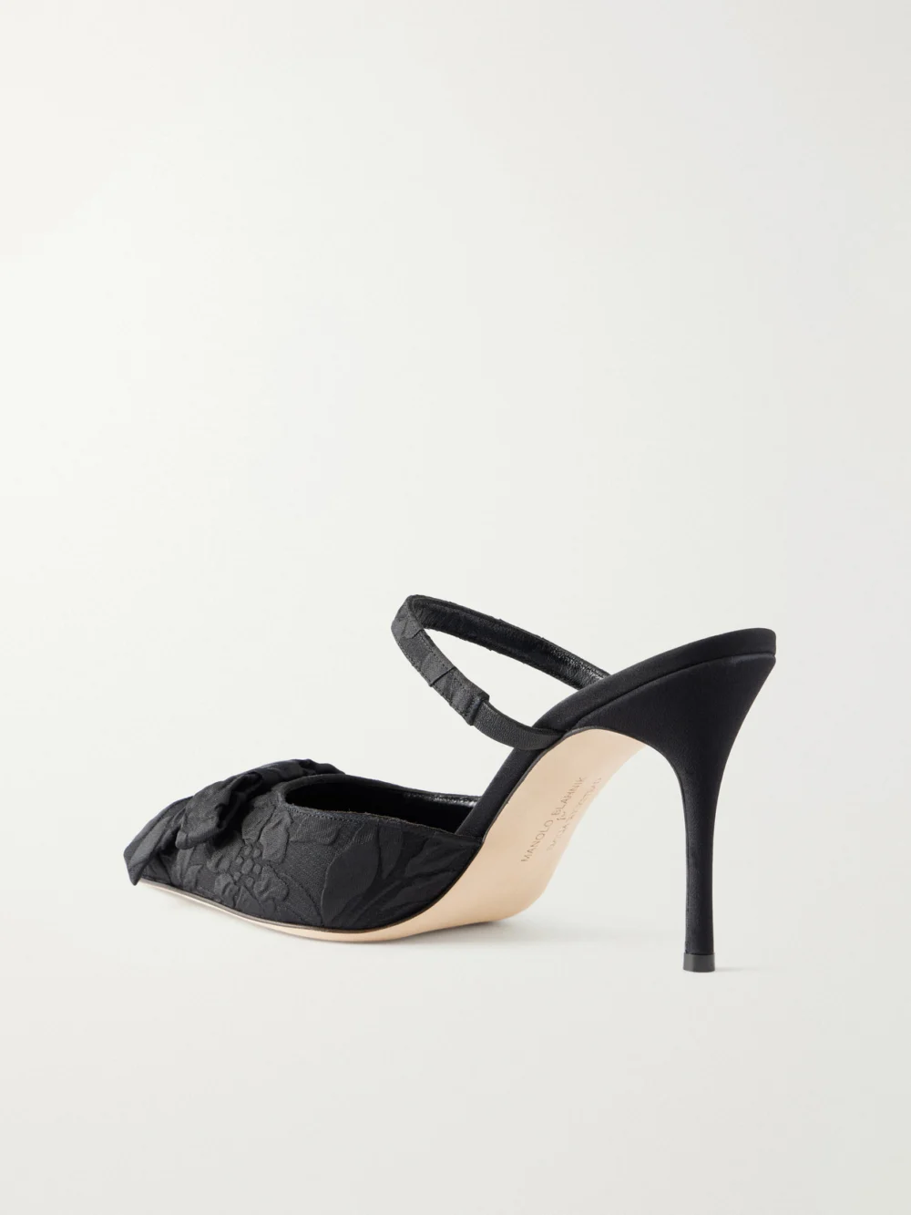 Back view of the Manolo Blahnik + Emilia Wickstead Lurum 90 Bow-embellished Jacquard Mules