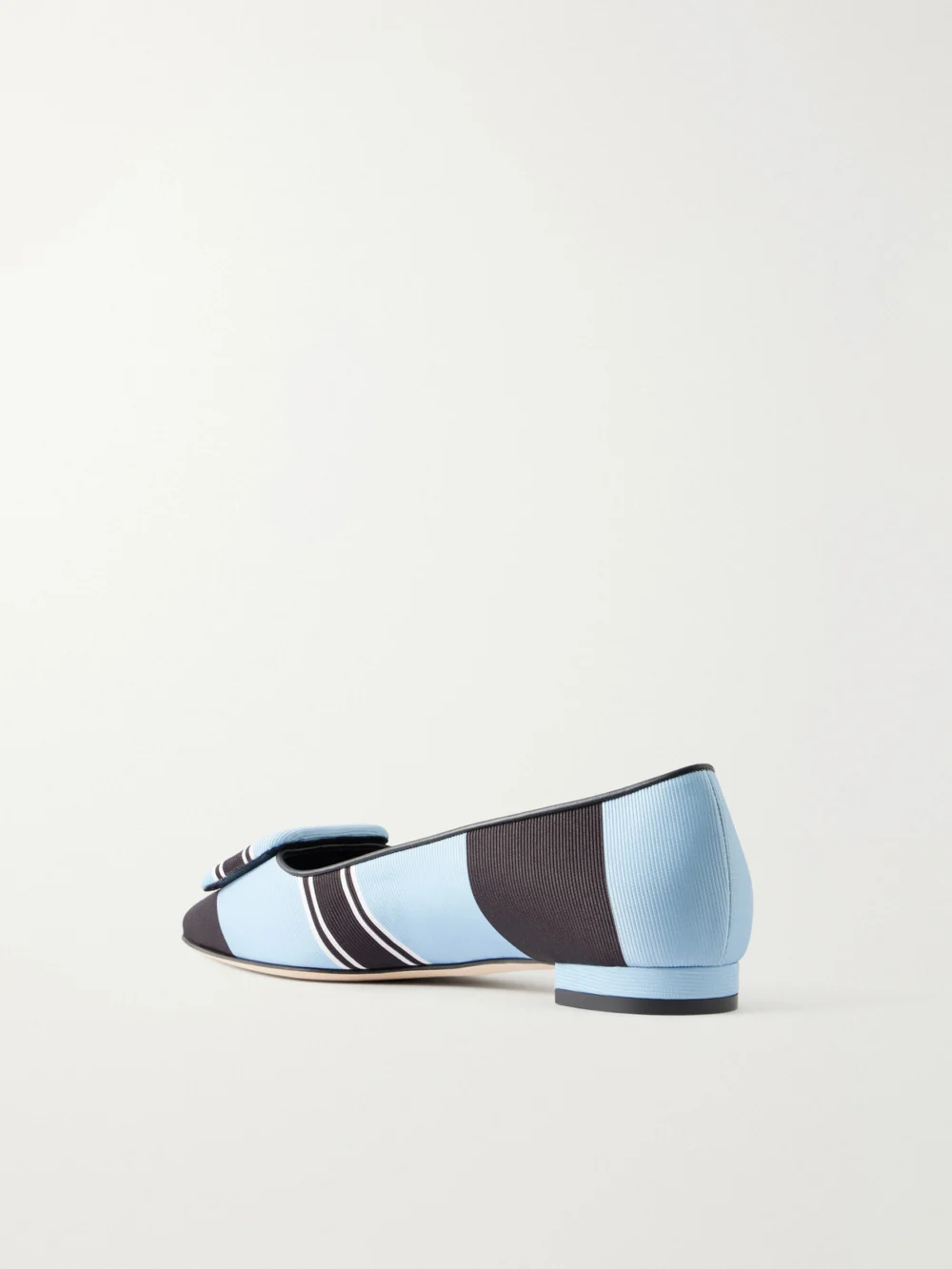 Back view of the Manolo Blahnik + Emilia Wickstead Maysale Striped Grosgrain Point-toe Flats