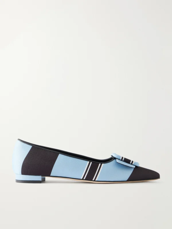 Manolo Blahnik + Emilia Wickstead Maysale Striped Grosgrain Point-toe Flats