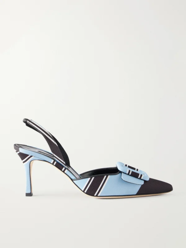 Manolo Blahnik + Emilia Wickstead Maysli 70 Striped Grosgrain Slingback Pumps