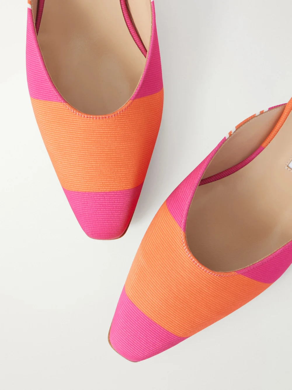 Close-up detail of the Manolo Blahnik + Emilia Wickstead Striped Twill Mules