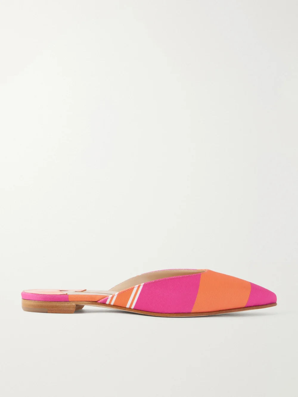 Manolo Blahnik + Emilia Wickstead Striped Twill Mules in pink