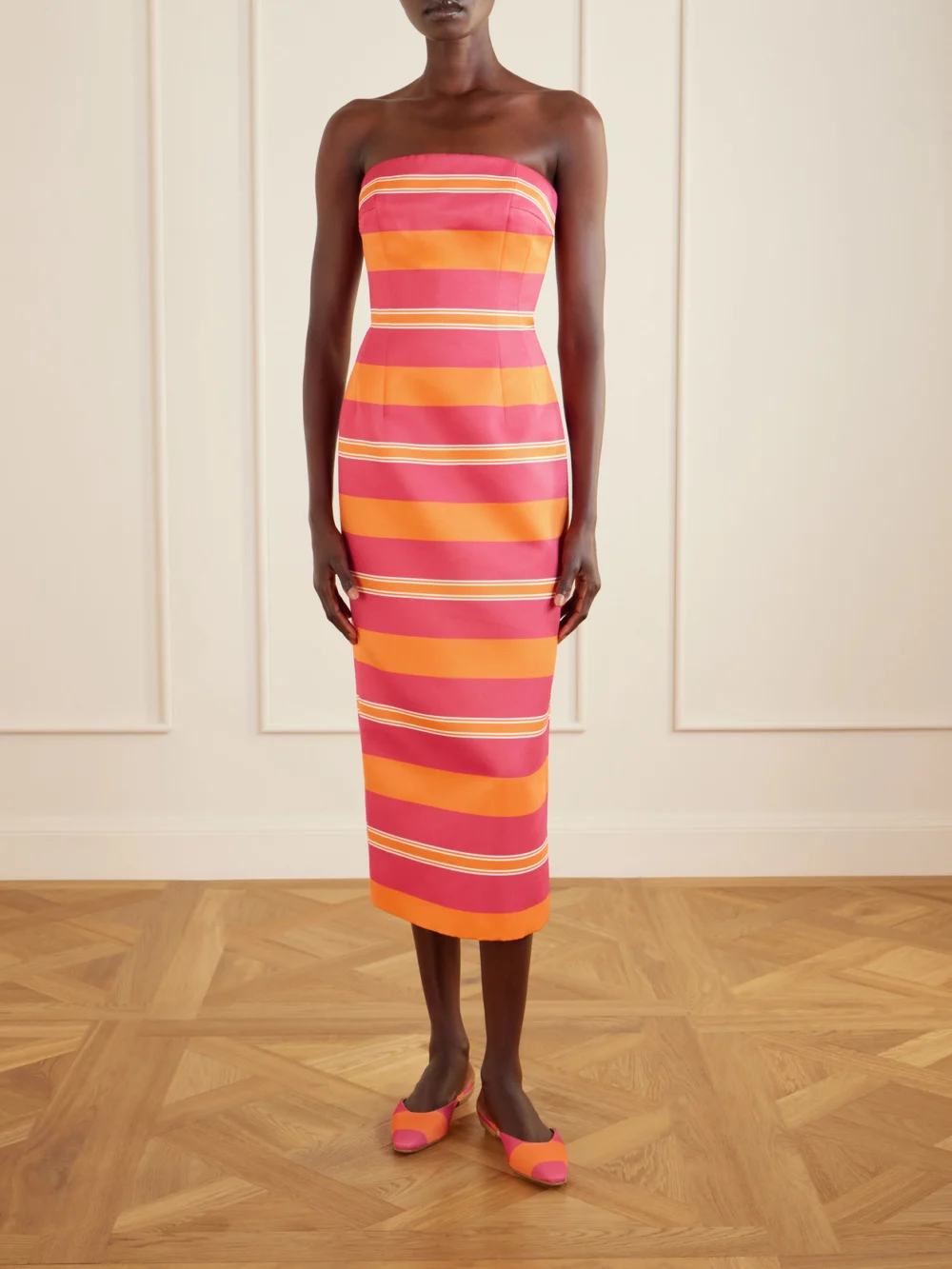 Manolo Blahnik + Emilia Wickstead Striped Twill Mules, styled view