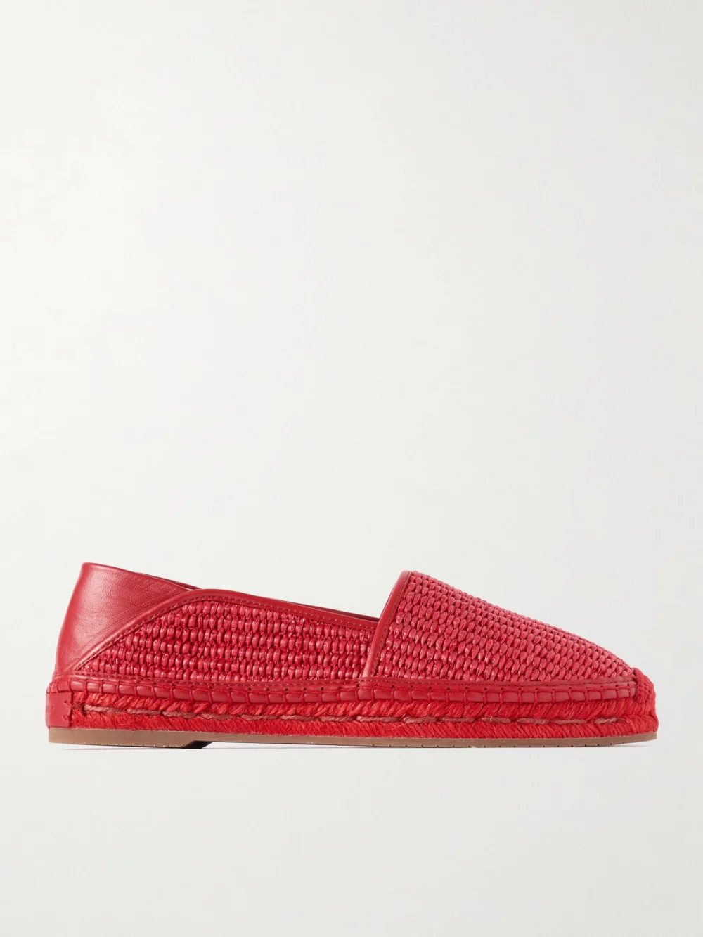 Manolo Blahnik Espadra Collapsible-heel Leather-trimmed Raffia Espadrilles in red
