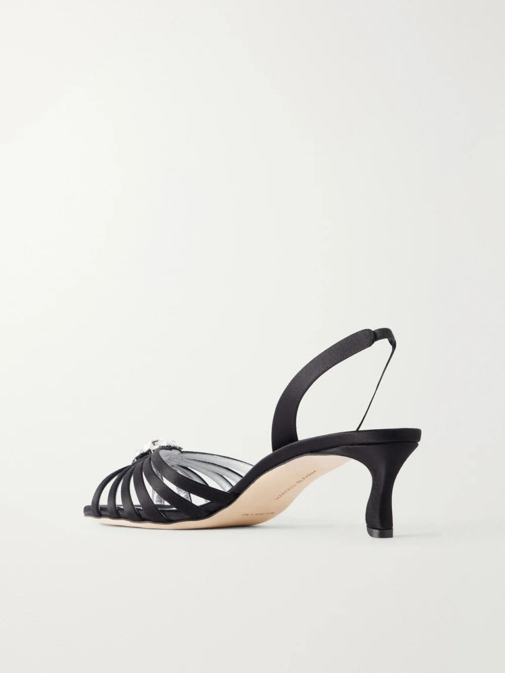 Back view of the Manolo Blahnik Fulmasli 50 Crystal-embellished Satin Sandals