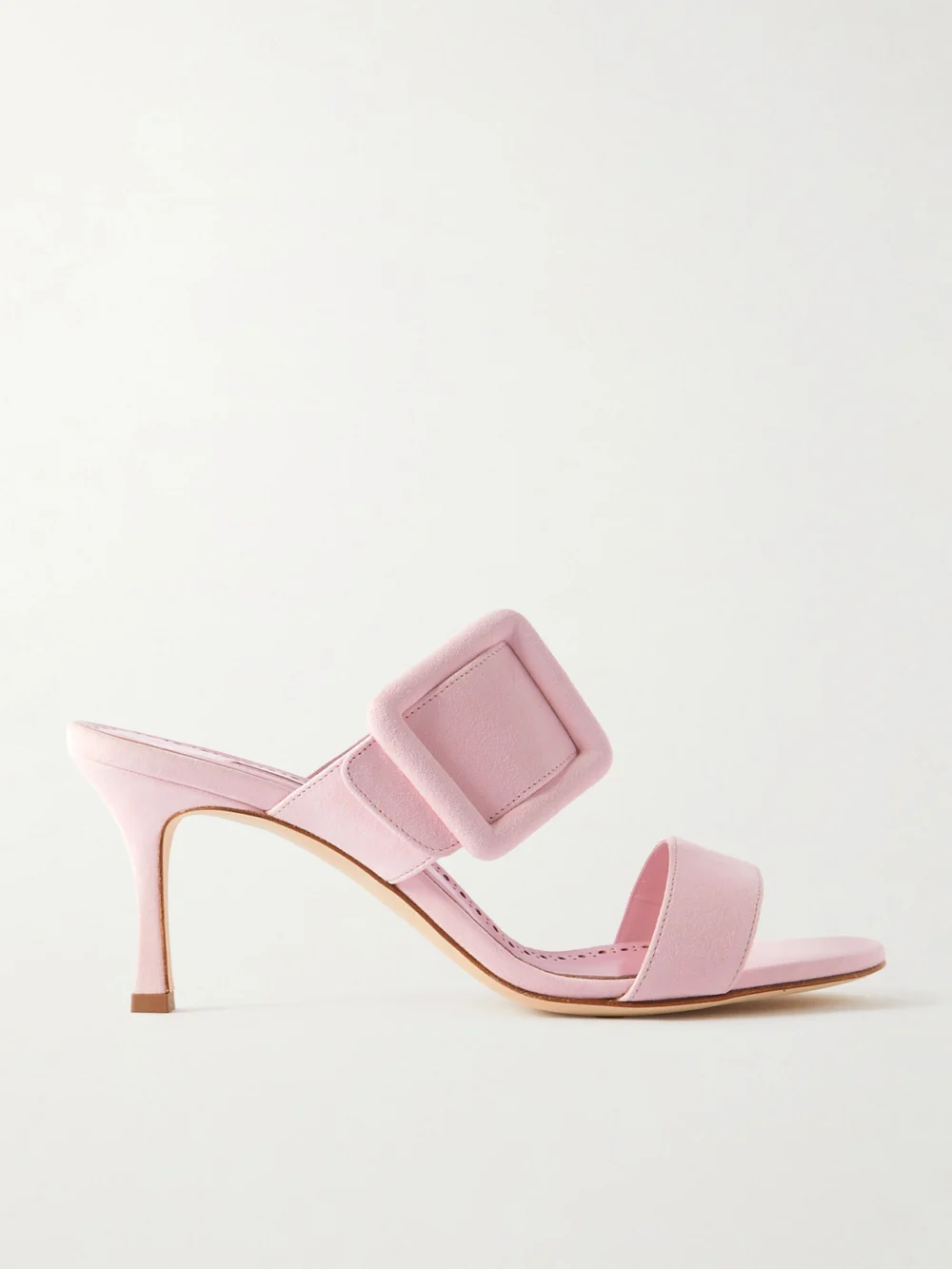 Manolo Blahnik Gable 70 Buckled Suede Mules in baby pink