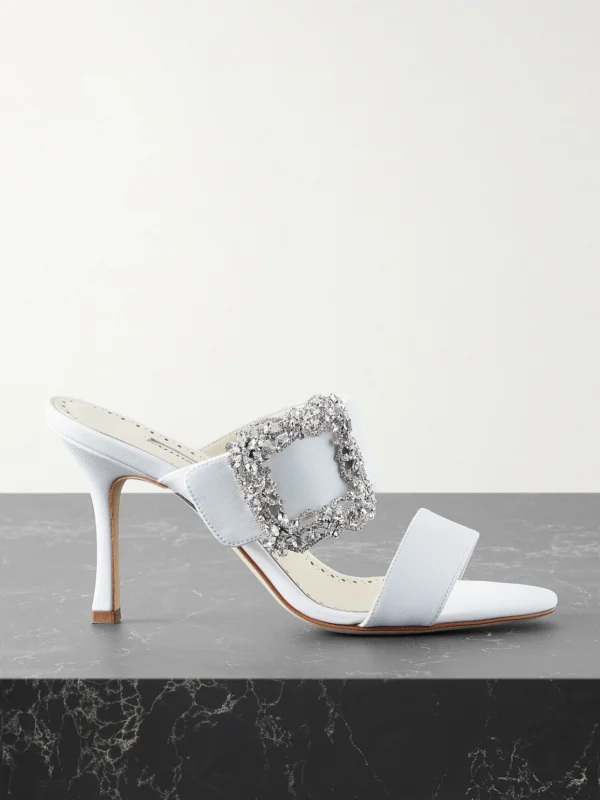 Manolo Blahnik Gable 90 Buckled Crepe De Chine Mules