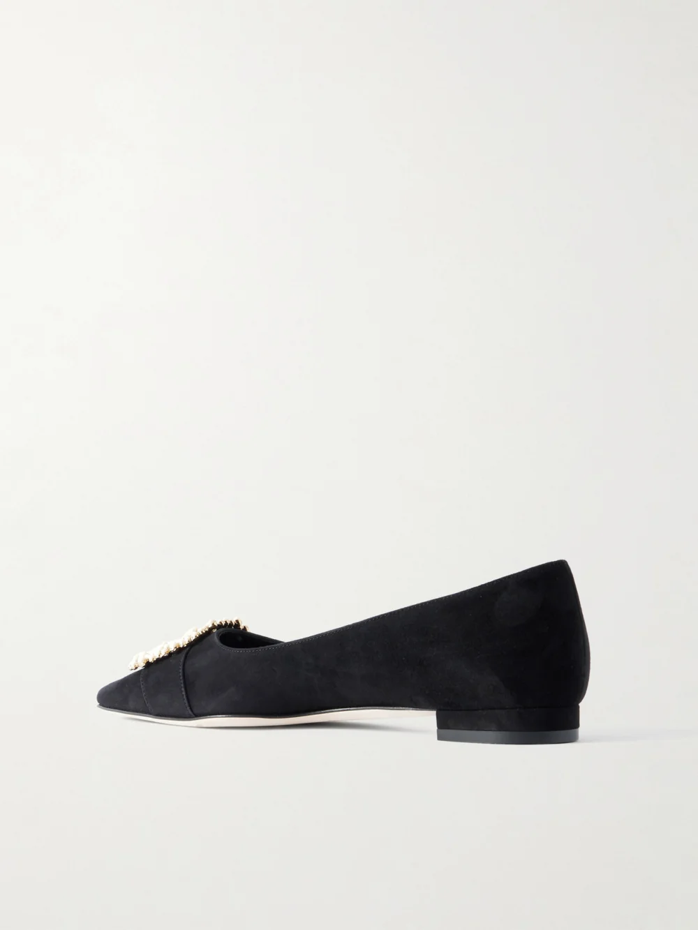 Back view of the Manolo Blahnik Gibfla Embellished Suede Ballet Flats