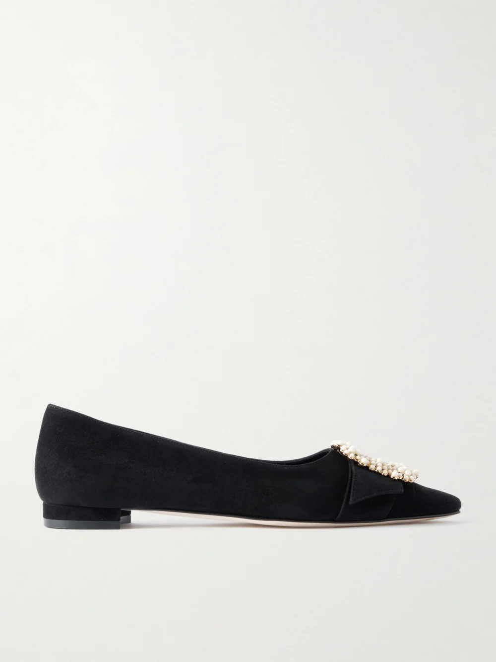 Manolo Blahnik Gibfla Embellished Suede Ballet Flats in black