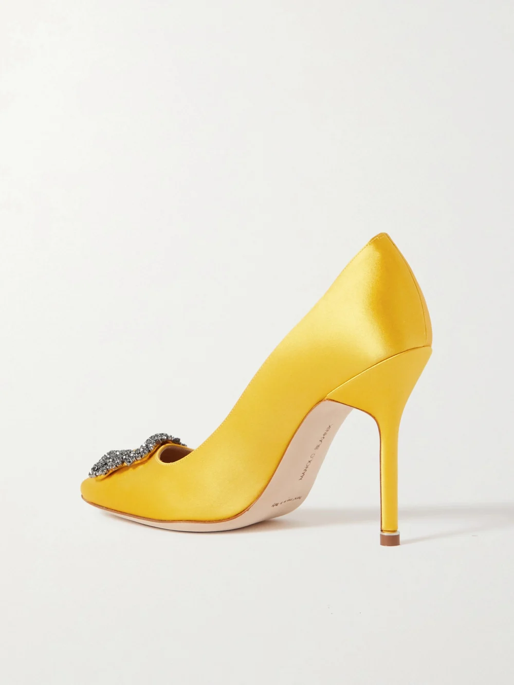 Back view of the Manolo Blahnik Hangisi 105 Crystal-embellished Satin Pumps