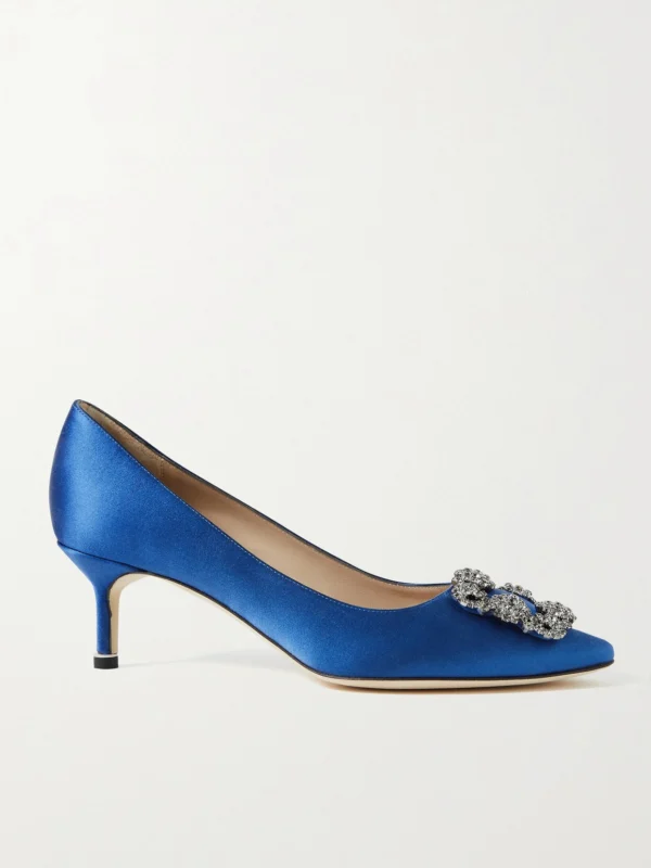 Manolo Blahnik Hangisi 50 Crystal-embellished Satin Pumps