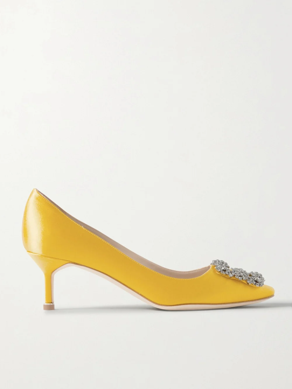 Manolo Blahnik Hangisi 50 Crystal-embellished Satin Pumps in yellow