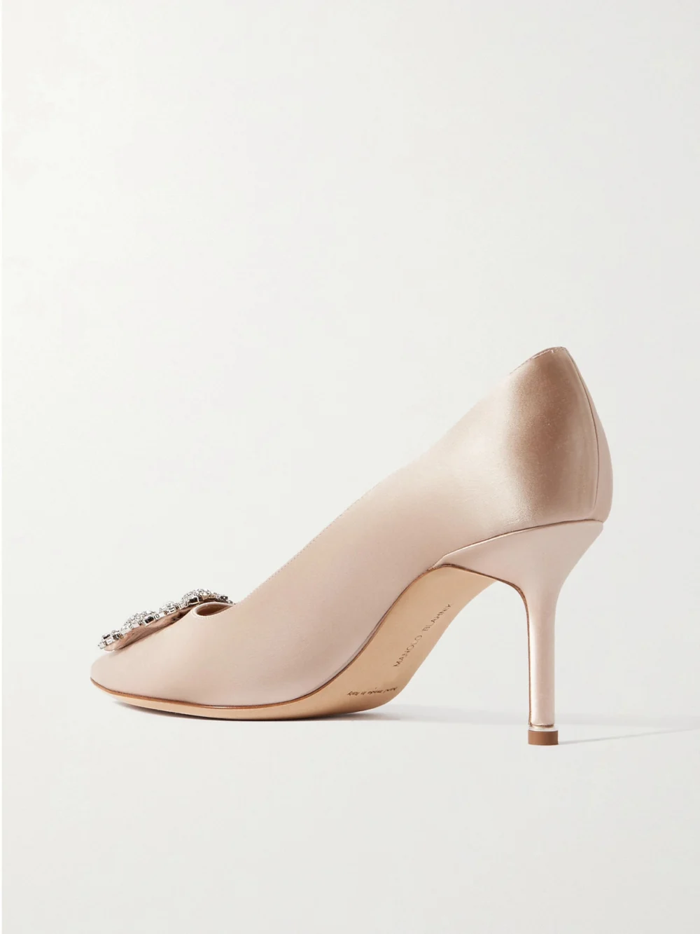 Back view of the Manolo Blahnik Hangisi 70 Crystal-embellished Satin Pumps