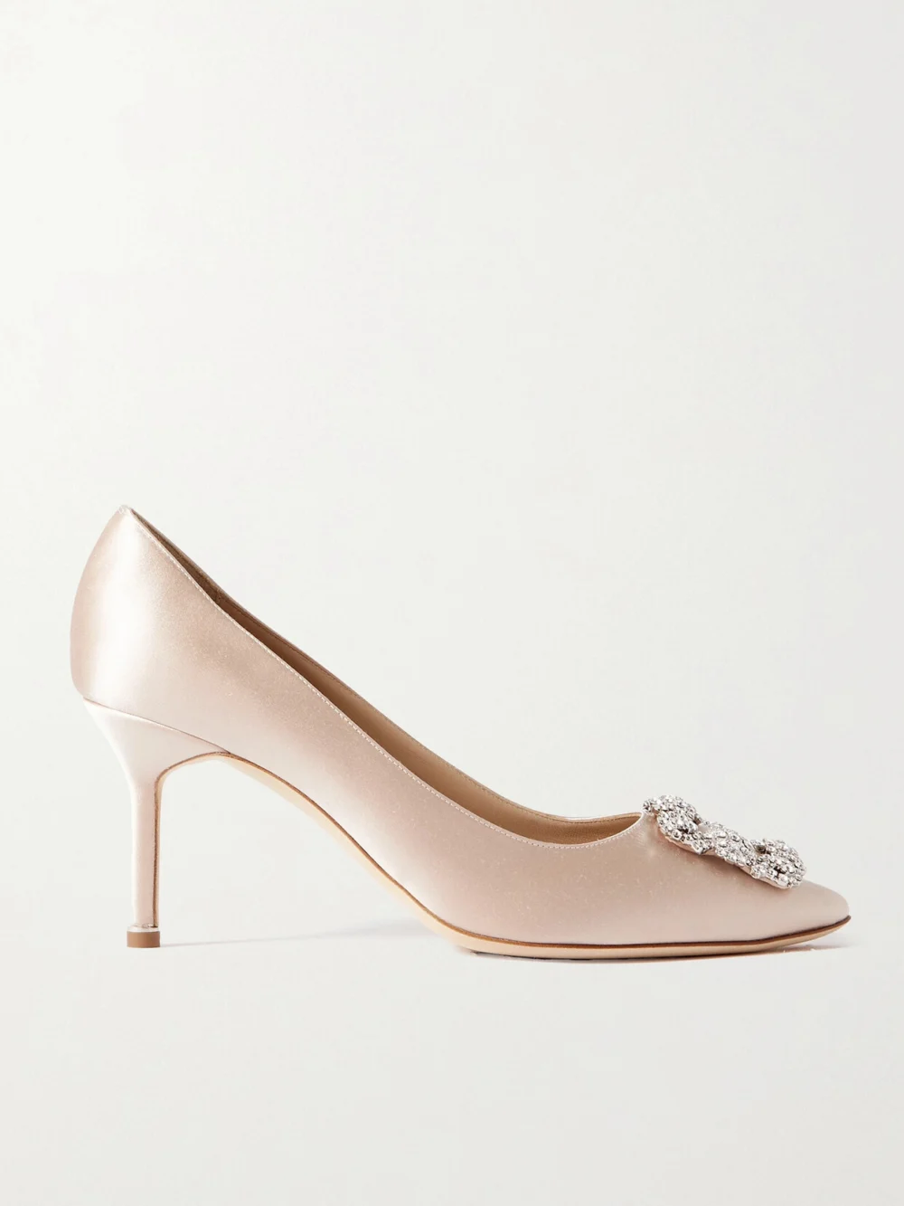 Manolo Blahnik Hangisi 70 Crystal-embellished Satin Pumps in beige