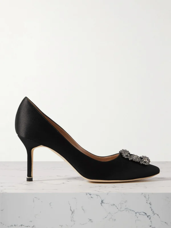 Manolo Blahnik Hangisi 70 Crystal-embellished Satin Pumps