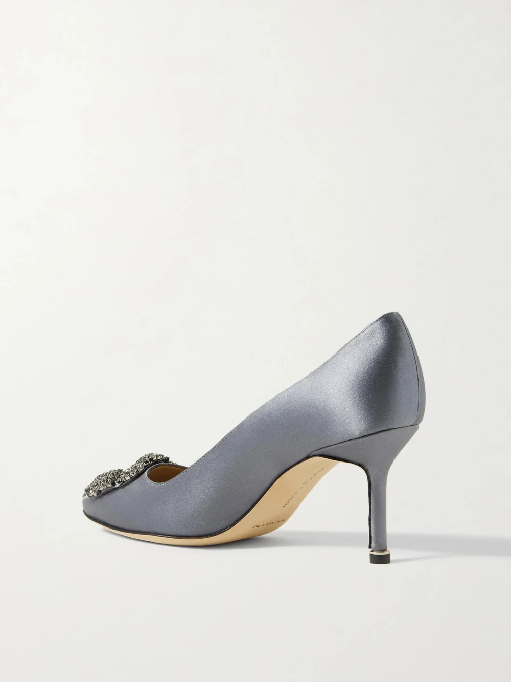 Back view of the Manolo Blahnik Hangisi 70 Crystal-embellished Satin Pumps