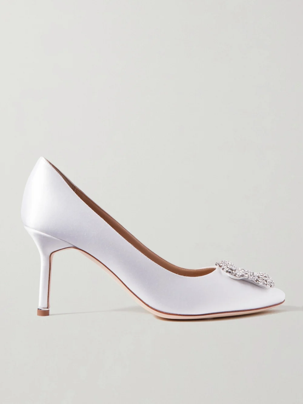 Manolo Blahnik Hangisi 70 Crystal-embellished Satin Pumps in white