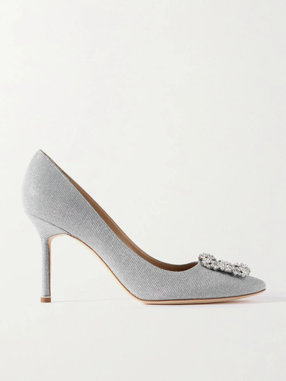 Manolo Blahnik Hangisi 90 Crystal-embellished Glittered Satin Pumps in silver