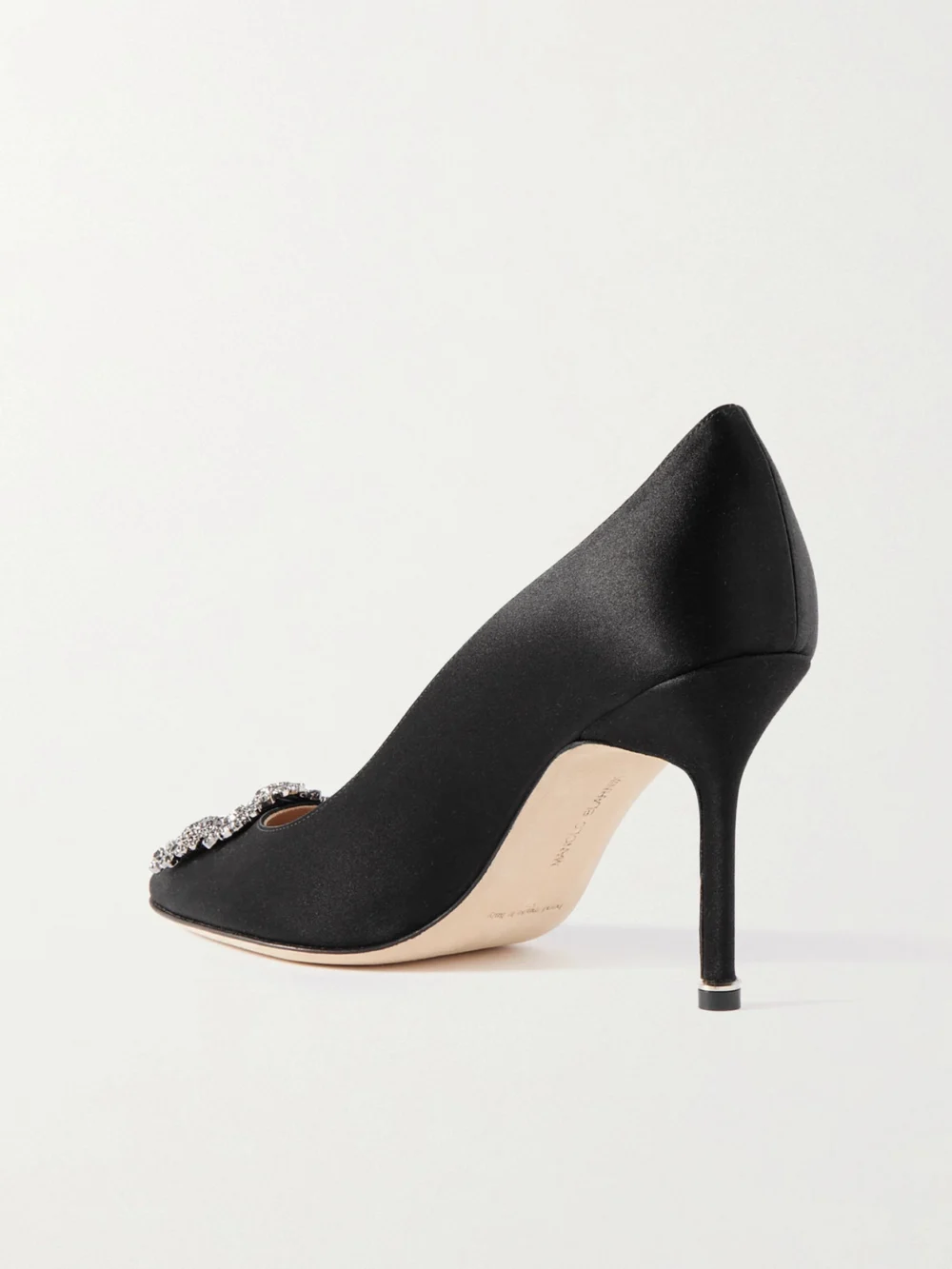 Back view of the Manolo Blahnik Hangisi 90 Crystal-embellished Satin Pumps